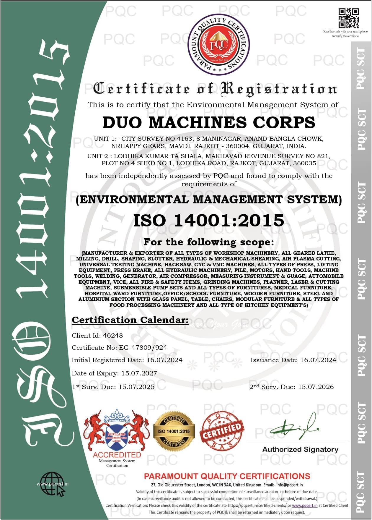 ISO 14001-2015 ENVIRONMENTAL MANAGEMENT SYSTEM