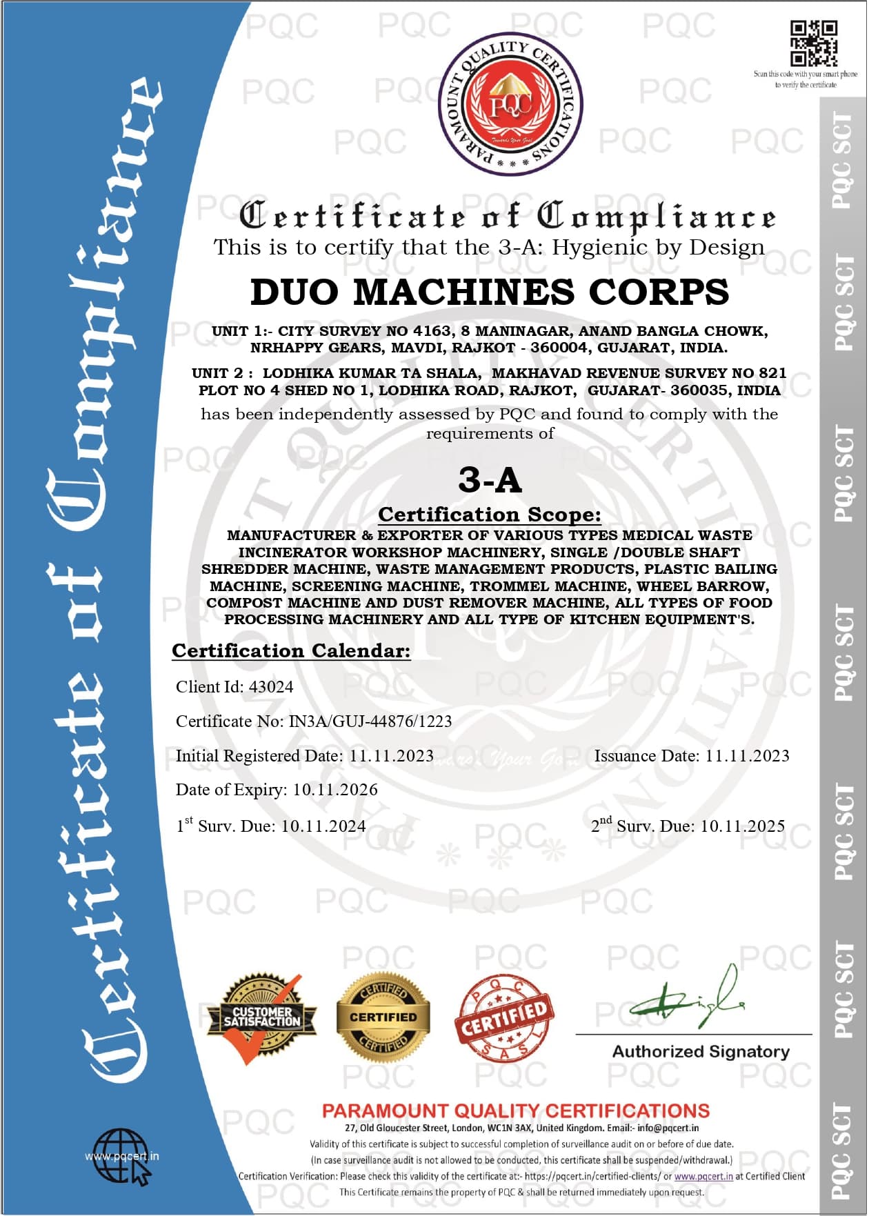 ISO 3-A CERTIFICATE